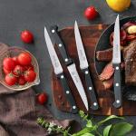 OLULU Steak Knives Set of 4, Stainless Steel Serrated Steak Knife Set, Dishwasher Safe (Unique Food Themed Design)