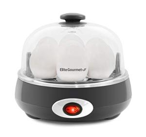 Elite Gourmet EGC007CHC# Rapid Egg Cooker, 7 Easy-To-Peel, Hard, Medium, Soft Boiled Eggs, Poacher, Omelet Maker, Auto Shut-Off, Alarm, 16-Recipe Booklet, Charcoal Grey