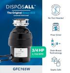 GE Disposall Continuous Feed 3/4 HP Motor Garbage Disposer, Good for Grinding: Vegetable Peels & Small Bones, Universal 3 Bolt Install & Power Cord Included, Recommended for 2-4 Person Homes, GFC765W