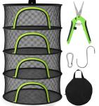 BRIVADO Herb Drying Rack Hanging Mesh 4 Layer 24" with Zipper, Garden Pruning Shear, Hook & Carabiner Clip for Drying Herbs, Plants, Seeds, Buds | Hydroponics & Grow Tents Herb Dryer Hanging Rack