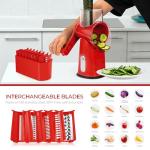 SUSTEAS Rotary Cheese Grater with Handle - Vegetable Shredder with 5 Well-designed Blades & Strong Suction Base,Round Mandoline Slicer & Food Chopper for Kitchen,with Blade Storage Box(Red)