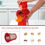 SUSTEAS Rotary Cheese Grater with Handle - Vegetable Shredder with 5 Well-designed Blades & Strong Suction Base,Round Mandoline Slicer & Food Chopper for Kitchen,with Blade Storage Box(Red)