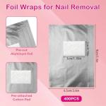 400 pcs Nail Polish Remover Foil Nail Wraps, Nail Foils Soak Off, Gel Finger Polish Remover Foil Wraps with Pre-attached Lint Free Larger Cotton Pad for Nails Removal