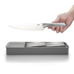 LI JIU Kitchen Knife Set 6 Pcs & Horizontally Knives Case, Crafted from High Carbon 5Cr15Mov Stainless Steel and Food-Grade Polypropylene.