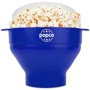 POPCO Silicone Microwave Popcorn Popper with Handles - Popcorn Maker - Pop Corn Microwave Popper - Collapsible Bowl - Dishwasher Safe - 15 Colors Available (Blue)