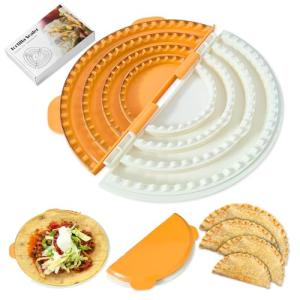 4-in-1 Tortilla Sealer Crimper Press – Adjustable 4"-6"-8"-10" Tortilla & Taco/Burrito Maker Tool with Metal Edge | Easy to Clean, BPA-Free, Durable & Fun for Family Cooking (Orange & Cream)