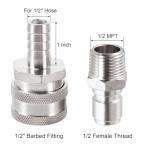 MRbrew Quick Disconnect Set, 304 Stainless Steel 1/2 MPT Male Disconnect 1/2"Barb Female Beer Brewing Connector Kit Quick Disconnect System for Ball Valve & Wort Beer Pumps & Wort Chiller Hose Fitting