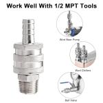 MRbrew Quick Disconnect Set, 304 Stainless Steel 1/2 MPT Male Disconnect 1/2"Barb Female Beer Brewing Connector Kit Quick Disconnect System for Ball Valve & Wort Beer Pumps & Wort Chiller Hose Fitting