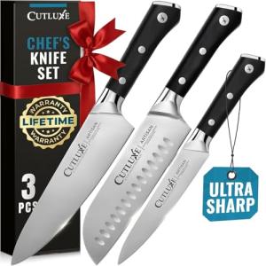 Cutluxe Chef Knife Set, 3 PCS Professional Chef's Knife Set – Razor Sharp German Steel, Full Tang, Ergonomic Handles - Artisan Series