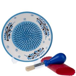 Ceramic Garlic Grater Plate - Handmade 4 Pcs Press - Natural Grinder - Decorative Mincer - Ginger, Cheese Grater - Hand Dish for Garlic (Blue)