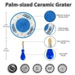 Ceramic Garlic Grater Plate - Handmade 4 Pcs Press - Natural Grinder - Decorative Mincer - Ginger, Cheese Grater - Hand Dish for Garlic (Blue)