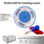 Ceramic Garlic Grater Plate - Handmade 4 Pcs Press - Natural Grinder - Decorative Mincer - Ginger, Cheese Grater - Hand Dish for Garlic (Blue)