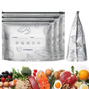 30Pcs Reusable Aluminum Foil Sealable Storage Bags, 2026 New Thicken Stand Up Foil Sealable Bags with Label and Zip Lock, Resealable Storage Bags for Vegetable Fruit Meat(S+M+L)