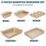 Baking Pans Set, Nonstick Stackable Bakeware Sets, Oven Pans for Cooking, AIVIKI 6 Pieces Baking Sheets Set Including Cookie Sheet, Deep Roaster Pan, Square Pan, Loaf Pan, Muffin Pan, Carbon Steel