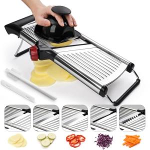 X Home Adjustable Mandoline Slicer for Kitchen, Stainless Steel Food Slicer, Vegetable Slicer for Cucumber, Potato, Carrot, Onion, Cleaning Brush & Food Pusher Included, Easy to Use & Clean