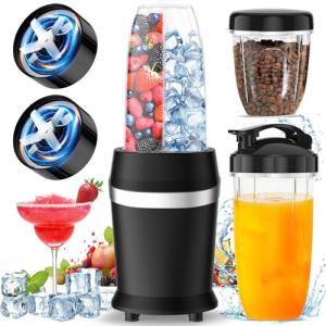 Colarlemo 12-Piece Smoothie Blender Maker 25,000 RPM Personal Blender for Ice Crushing Smoothies & Frozen Drinks Nuts with 23oz, 32oz, 37oz Portable Cups Two 6-Leaf Stainless Steel Blades, Matte Black