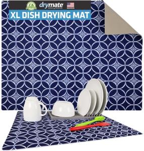 Drymate Jumbo XL Dish Drying Mat (19”x24”), Low-Profile, Super Absorbent, Quick Dry Fabric, Waterproof & Slip-Resistant, for Kitchen Counter, Trimmable, Easy to Clean (USA Made)(Indigo)