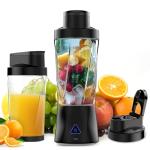 Portable Blender, 360 Watt Personal Blender for Shakes and Smoothies, 6000mAh USB Rechargeable, BPA Free 24 Oz Juicer Cup with 6 Blades and Lid, Self Cleaning Portable Juicer for Kitchen, Deep Black