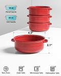 LE TAUCI Soup Bowls with Handles - 22 oz Lead-Free Ceramic French Onion Crocks, Oven and Microwave Safe, Heat-Resistant Design, Stackable, Dishwasher Safe, Set of 4, Red