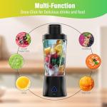 Portable Blender, 360 Watt Personal Blender for Shakes and Smoothies, 6000mAh USB Rechargeable, BPA Free 24 Oz Juicer Cup with 6 Blades and Lid, Self Cleaning Portable Juicer for Kitchen, Deep Black
