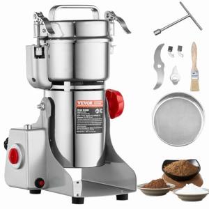 VEVOR 300g Electric Grain Mill Grinder, High Speed 1500W Commercial Spice Grinders, Stainless Steel Pulverizer Powder Machine, for Dry Grains Spices Cereals Coffee Corn Pepper, Swing Type