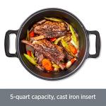 All-Clad 5 Quart 7-in-1 Electric Slow Cooker with Stainless Steel and Cast Iron, 1200W - Black Enamel Crock