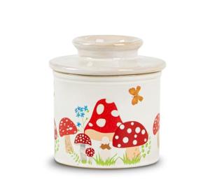 Mushroom Butter Crock For Counter With Water Line French Butter Holder Ceramic Butter Keeper Butterfly Mushroom Jungle Decor Anti-Slip Design