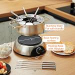 CUSIMAX 1500W Electric Fondue Pot Set, Fondue Pot for Chocolate, Cheese, Broth, Oil, Luminated Control Dial, Fondue Set with 8 Colour Coded Stainless Steel Forks, 1.4-Quart - Stainless Steel