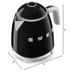 SMEG Mini 50's Retro Style 3 Cup Electric Kettle with Double Wall Anti Slip Base and Water Level Indicator (Black)