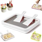 At Home Rolled Ice Cream Maker Kit, Instant Freeze Plate with 2 Scrapers,DIY Stainless Steel Ice Cream Makers Tray for Fun Freezer Desserts (White)