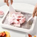 At Home Rolled Ice Cream Maker Kit, Instant Freeze Plate with 2 Scrapers,DIY Stainless Steel Ice Cream Makers Tray for Fun Freezer Desserts (White)