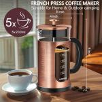 TECOHORS French Press Coffee Maker 34oz / 1 Quart 304 Stainless Steel Coffee Press,with 4 Filters System, Heat Resistant Thickness Borosilicate Glass, Brewed Coffee Pot (Copper)