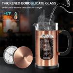 TECOHORS French Press Coffee Maker 34oz / 1 Quart 304 Stainless Steel Coffee Press,with 4 Filters System, Heat Resistant Thickness Borosilicate Glass, Brewed Coffee Pot (Copper)