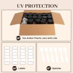 AuroTrends 2oz Amber Plastic Jars with Lids 24Pack, Small Salve Containers Ideal for Creams, Candles, Accessories and DIY Lotions, White Stickers and Spatula Included (60ml, Set of 24）