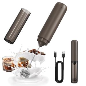 CIRCLE JOY Portable Rechargeable Milk Frother Hanheld, Dual Spring Whisk Electric Coffee Frother Wand Drink Mixer for Matcha Lattes Cappuccino, Kitchen Gifts, Brown