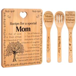 Christmas Gifts for Mom - "Recipe for a Special Mom" Mom Christmas Gifts Cutting Board Set, Bamboo-Made Engraved Utensil Set, Mom Birthday Gifts, Christmas Decorations