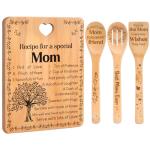 Christmas Gifts for Mom - "Recipe for a Special Mom" Mom Christmas Gifts Cutting Board Set, Bamboo-Made Engraved Utensil Set, Mom Birthday Gifts, Christmas Decorations