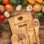 Christmas Gifts for Mom - "Recipe for a Special Mom" Mom Christmas Gifts Cutting Board Set, Bamboo-Made Engraved Utensil Set, Mom Birthday Gifts, Christmas Decorations
