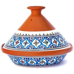 Kamsah Tagine Pot for Cooking and Flavor Enrichment - Medium Clay Pot 10”, 3.1 QT - Non-Stick Handmade Cookware - Moroccan Ceramic Pots for Cooking with Lid & Serving Bowl - Bohemian Supreme Turquoise