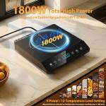JollyOne Single Burner Induction Cooktop, ETL-Certified 1800W Portable Induction Cooktop Large 8 inch Heating Coil, 12 Temp Settings up to 465℉ Electric Stove Hot Plate with 3 Hour Timer, Safety Lock