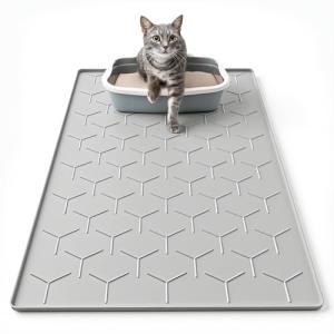 Garoopion Cat Mat for Litter Box, Large 34" X 22" Cat Litter Mat, Waterproof Silicone Pad for Floor, Gray