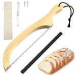 FTCIRA Bread Knife for Homemade Bread – 16" Walnut Bow Bread Cutter with Ultra-Sharp Serrated Stainless Steel Blade, Sourdough Bread Knife for Bagels, Baguettes, and Rustic Loaves - Wood Color