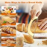 FTCIRA Bread Knife for Homemade Bread – 16" Walnut Bow Bread Cutter with Ultra-Sharp Serrated Stainless Steel Blade, Sourdough Bread Knife for Bagels, Baguettes, and Rustic Loaves - Wood Color