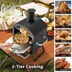 COSTWAY Picnic Outdoor Pizza Oven, Wood Fire Stone with Peel, Waterproof Cover, Fold-up Legs, Portable Stainless Steel Pizza Maker for Camping, Black + Silver