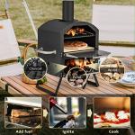 COSTWAY Picnic Outdoor Pizza Oven, Wood Fire Stone with Peel, Waterproof Cover, Fold-up Legs, Portable Stainless Steel Pizza Maker for Camping, Black + Silver