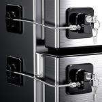 4 Pack Refrigerator Locks with Keys for Kids, Toddlers and Adults, Self Adhesive Child & Baby Proofing Fridge Latch for Double Door, French Door, Cabinets and Drawers, Oven, Windows (Patent)