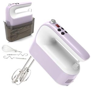 Yomelo 9-Speed Digital Hand Mixer Electric, 400W DC Motor, Hand Mixer electric Handheld with Snap-On Storage Case, Touch Button, Turbo Boost, 5x Stainless Steel Accessories (Lilac Purple)