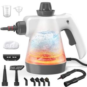 Steam Cleaner - Handheld Steam Cleaner with 12Pcs Accessories & Safety Lock, Pressurized Handheld Steam Cleaner for Home, Tile, Windows, Bathrooms, Kitchens, Grease, Car, Grey