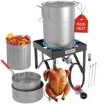 GasOne Large Turkey Fryer Set with Propane Burner – 30QT & 10QT Pots, Complete Set Outdoor Cooker for Turkey, Chicken, Crawfish, Crab, Shrimp