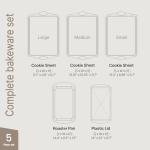 Nonstick Cookie Sheet Pans Set of 5 - Professional Quality Carbon Steel Baking Sheet Trays with Gray Coating Inside & Outside – Small, Medium, Large Pans, Roaster Pan, and Plastic Lid